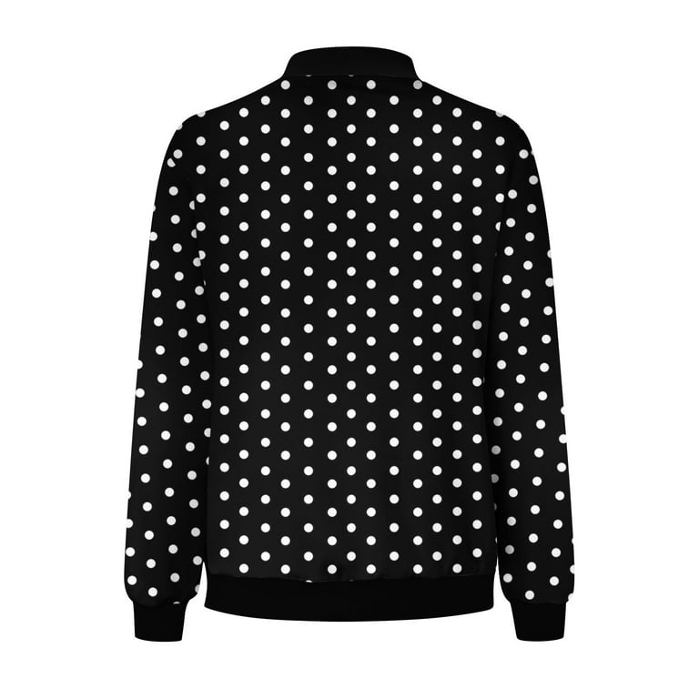 Ovbmpzd Jacket Women Zip Up Polka Dot Casual Black Baseball