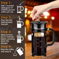 thumbnail image 5 of YMMIND Cafetera de prensa francesa Prensa de café de acero inoxidable 304 de 12 oz, con sistema de 4 filtros, vidrio de prensa francesa de borosilicato de espesor resistente al calor, émbolo de café d, 5 of 5