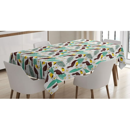 

Parrot Tablecloth Hawaiian Aloha Toucan Bird Tropical Monstera and Palm Leaves Rectangular Table Cover for Dining Room Kitchen 52 X 70 Inches Brown Yellow and Shamrock Green by Ambesonne