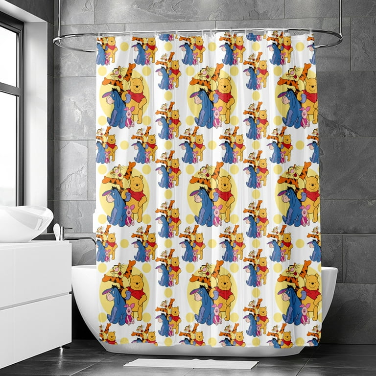 Shower Curtain L-180*180cm Winnie the Pooh Bathroom Decor Winnie the Pooh  Aesthetic Modern Fabric Waterproof Shower Curtain Set with Hook 