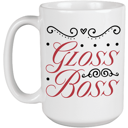 

Gloss Boss Term for Lip Gloss Collector Enthusiast or Lover - Beauty Themed Merch for Makeup Artist or Cosmetologist Gift for Makeup Lovers & Beauticians White Mug 15oz
