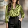 thumbnail image 5 of Women's Satin Blouse Long Sleeve V Neck Spring Fall Office Workwear Shirt Business Casual Blouse 2XL, 5 of 5