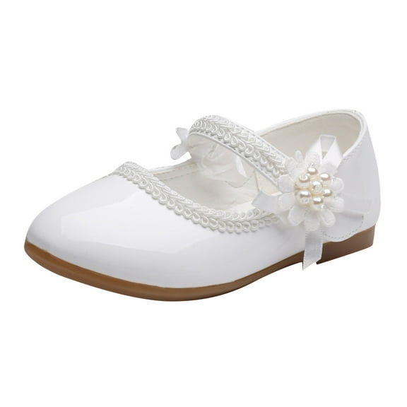 JAJAHO Mary Jane Flats For Toddler Girls Little Kids Dress Princess Wedding Ballet Shoes Hook And Loop Pointed Toe PU Leather Upper Comfortable Shoe