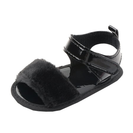 

Toddler Kids Plush Girls First Walking Leisure Shoes Open Toe Sandals