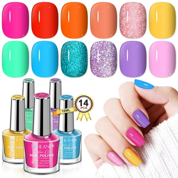 Set de esmaltes de uñas SAVILAND, 12 colores neón, con purpurina de verano, secado al aire