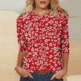 thumbnail image 6 of CYMMPU Spring Tunic Tops Boho Blouses for Women Dressy Casual Loose Fit 3/4 Sleeve Round Neck Fall Trendy Shirts Floral Pattern Lightweight Basic Tees Red L, 6 of 7