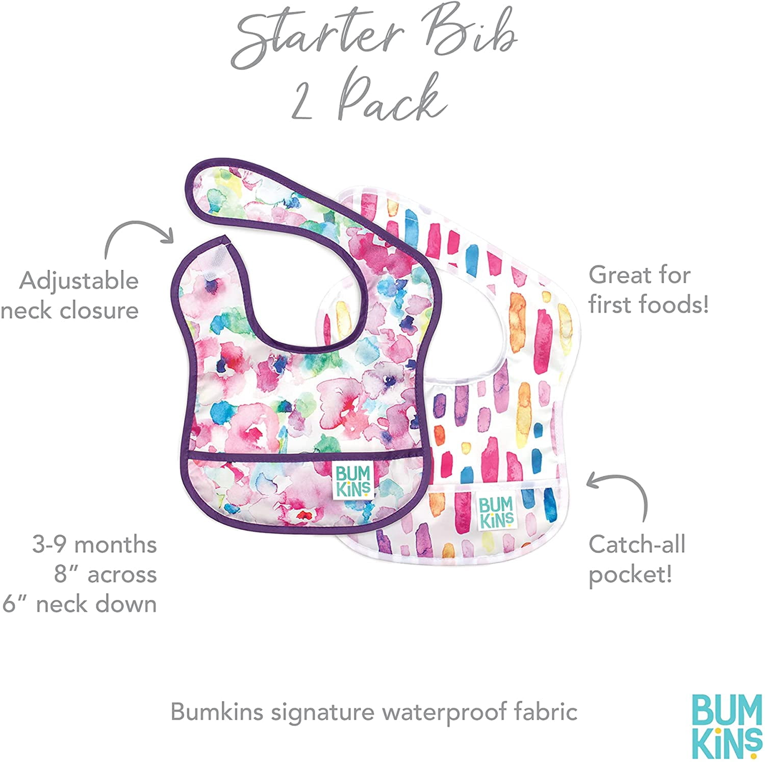 Bumkins Baby Starter Bib for Infants 3-9 Months (Watercolors)