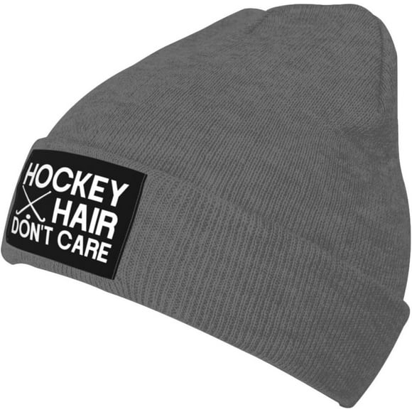 Hockey Hair Don't Care Winter Beanie Hat for Men Women Daily Knit Cap Warm Skull Caps for Cold Weather
