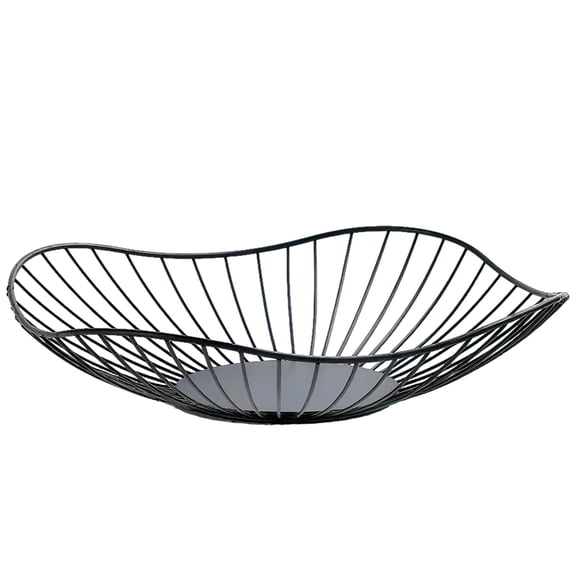 Black Wire Fruit Basket, Leaf Shape Iron Bowl, Elegant Black Coated Decor, Ideal for Living Room Coffee Table, Long-Lasting Metal Fruit Bowl for Kitchen Counter