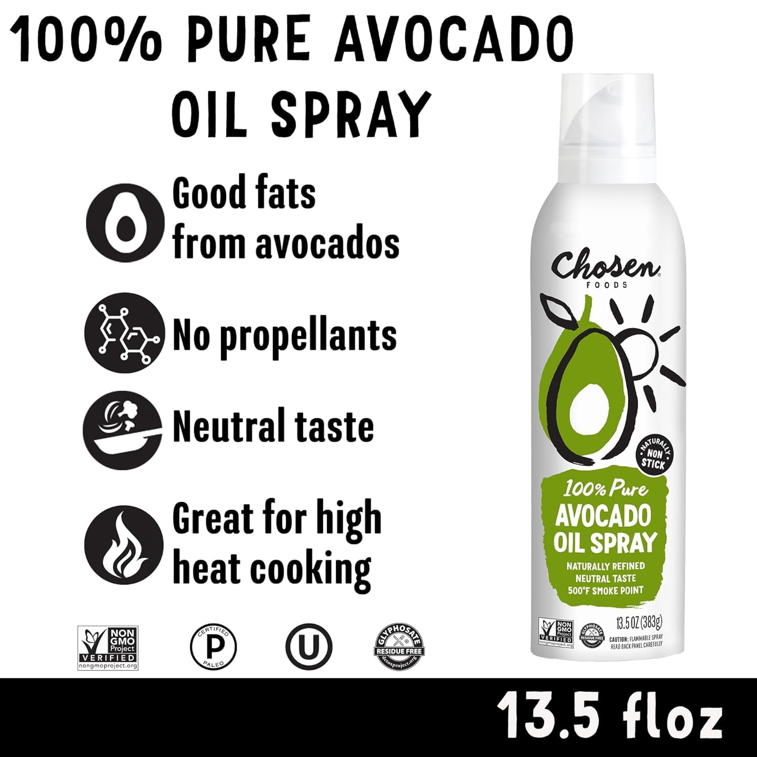 Pack of 6, Chosen Foods 100% Pure Avocado Oil Spray, 13.5 oz