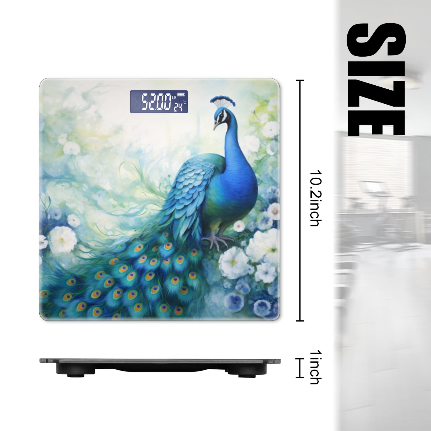 Bathroom Scale, Highly Accurate Digital Body Scale,Precisely Measures Weight up to 400 lbs-Beautiful Oil Painting Of Peacock In Shades Of Blue