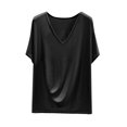 thumbnail image 2 of Fanxing Womens Short Sleeve T Shirts Under $10 Comfy V Neck Tees Shirt Loose Fit Pajamas Tops Pjs Tshirts Black,Free Size, 2 of 4