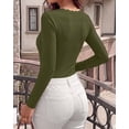 thumbnail image 4 of BTFBM Lace Deep V Neck Fitted Long Sleeve Shirts for Women | Womens Fall Fashion, Casual T Shirt, Base Layer, Basic Undershirts, Slim Fit Going Out Tops, Date Night Out Outfits, 4 of 9