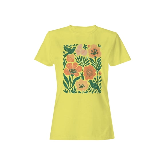 Floral Bird Design Print Women's T-shirt