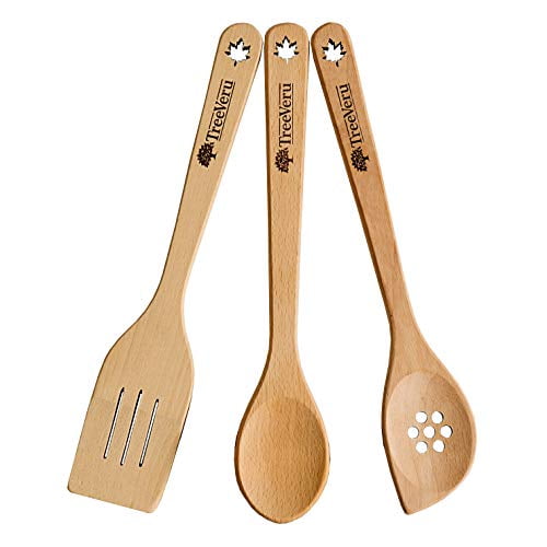 Treeveru Natural Wooden Kitchen Utensils Set Of 3 Pcs Wood Spatula Wood Spoon For Cooking Nonstick Wood Kitchen Utensils Dishwasher Safe Organic Wooden Spatula And Wooden Spoons For Eve Walmart Com