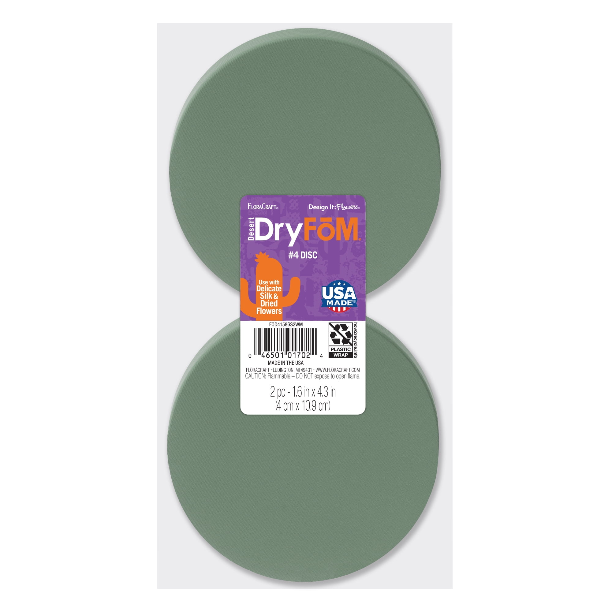 (3 pack) FloraCraft Floral Desert DryFōM 2 Piece Disc 1.6 Inch x 4.3 Inch Green