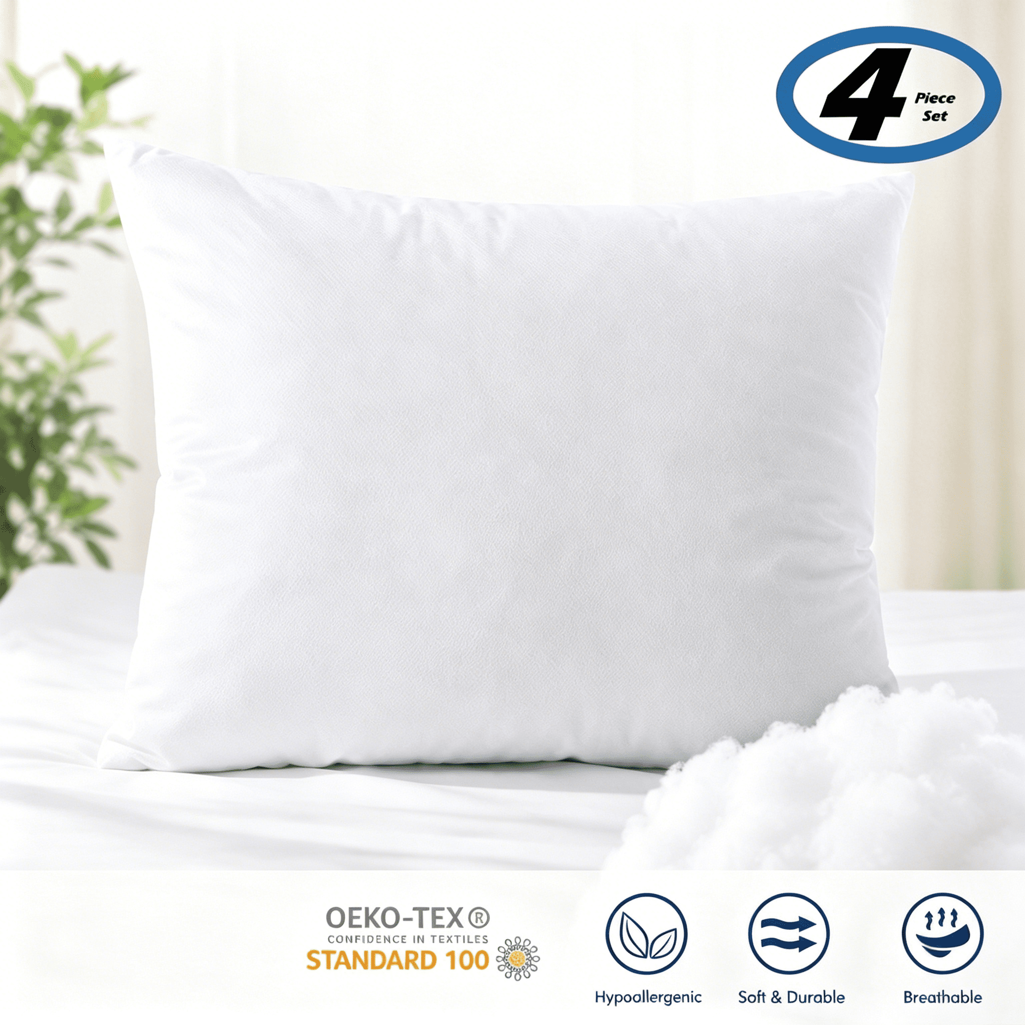 Phantoscope 18" x 18" Microfiber Decorative Pillow Insert, 4 Pack