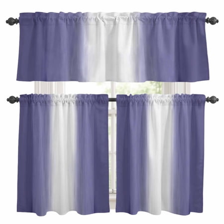 3 Piece Kitchen Curtains and Valances Set Purple Ombre Striped Cafe Curtains 36 Inch Length Purple Gradient Farmhouse Abstract Art Valance & Tier Curtain for Living Room Bedroom 54 x18 +27 x36 *2