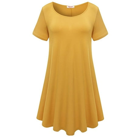 Womens Comfy Swing Tunic Short Sleeve Solid T-Shirt Dress