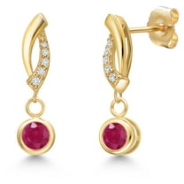 Gem Stone King 14K Yellow Gold Red Ruby and Lab Grown Diamond Earrings for Women | 0.75 Cttw | Gemstone July Birthstone | Round 4MM