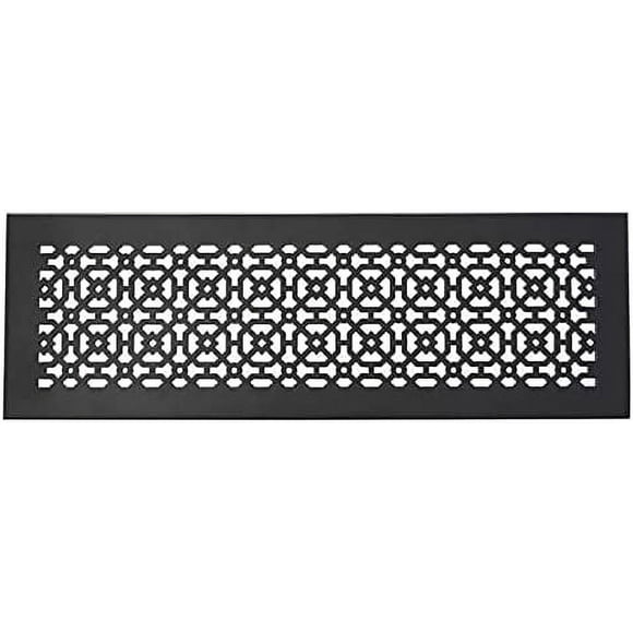 Achtek 6"x 30" Duct Opening Solid Cast Aluminum Air Return Grill Vent Cover | Powder Coated| (Overall 8"x 32") for Floor-Black no Screw Holes