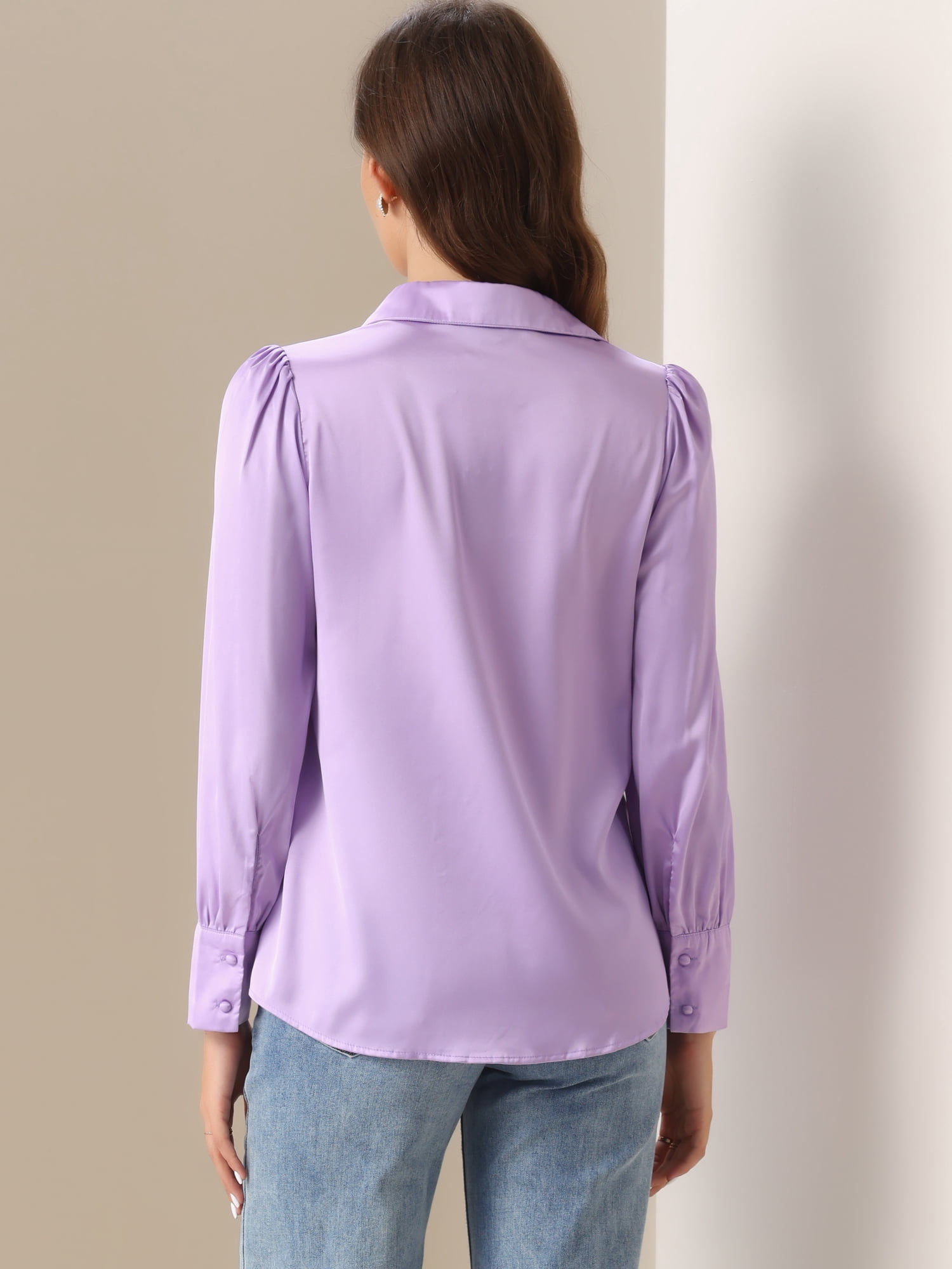 DARING DIVA Turn Down Collar Puff Sleeve Work Shirt XS Light Purple