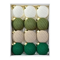 LanSuare 12Pcs Boho Christmas Ball Ornaments, 3.1" Jute Rope Plastic Hanging Balls, Neutral Rustic Ornaments for Xmas Tree, Holiday Wreath, Wedding Party