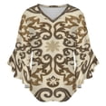 thumbnail image 5 of Ornate Beige Brown Pattern Rug Women's V-Neck Blouse With 3/4 Ruffled Bell Sleeves Casual Top Ladies Blouses, 5 of 7