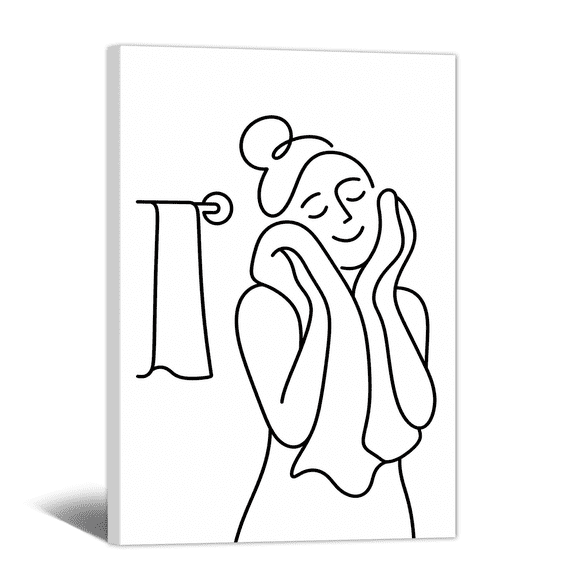 Woman Line Canvas Wall Art Abstract Figure Drying Face Picture Prints, Modern Black and White Female Artwork Paintings for Living Room Bedroom Bathroom Restroom Apartment Home Wall Decor