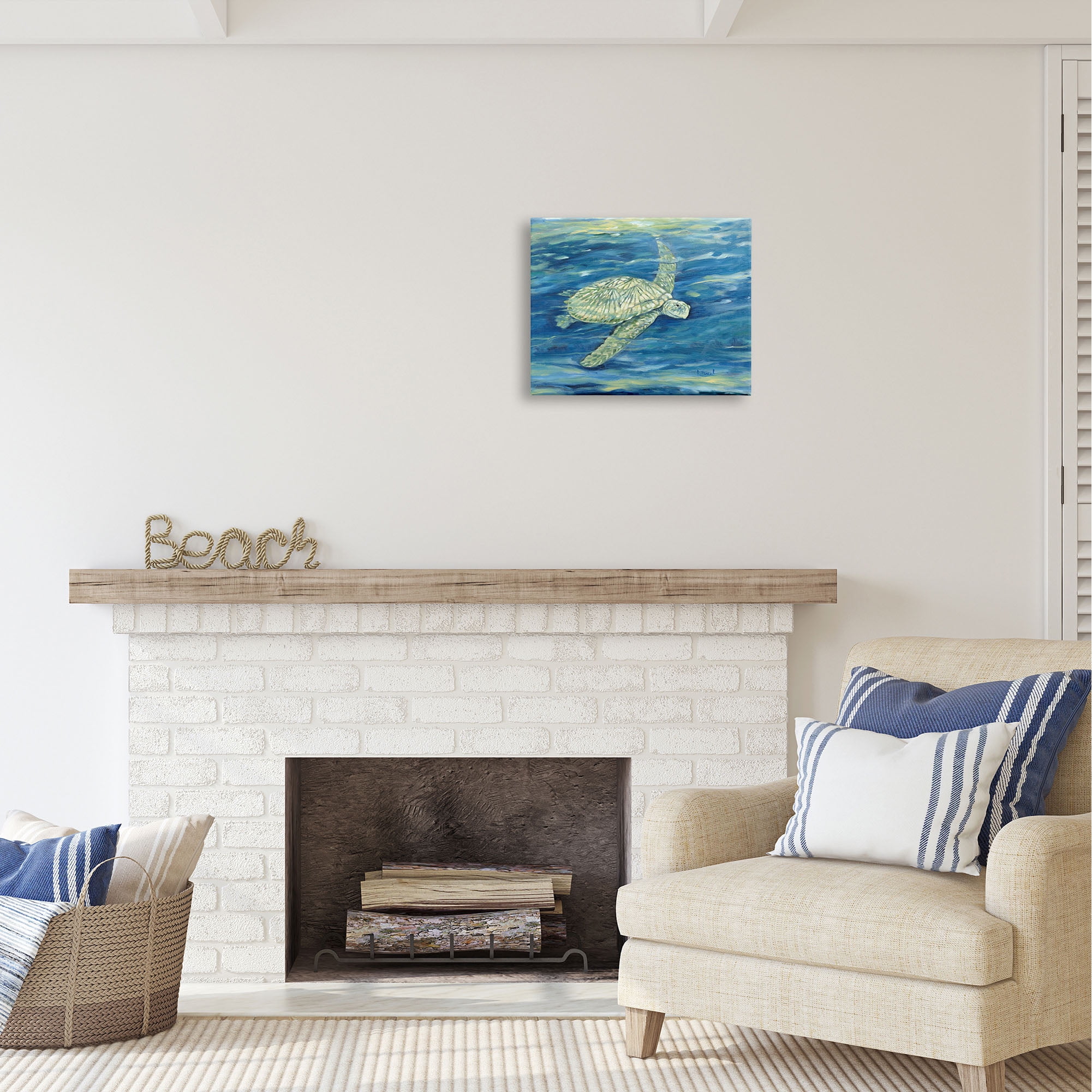 Stupell Industries Turtle Underwater Painting Animals & Insects Painting Gallery Wrapped Canvas Print Wall Art, 20 x 16