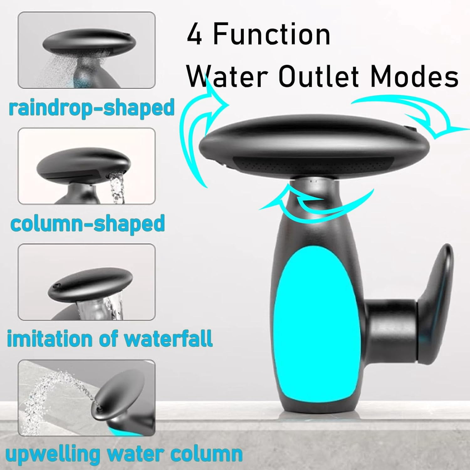 360° Rotating Pull-Out Washbasin Faucet with 4 Water Flow Modes & LED Light, Bathroom Vanity Faucet with Pull Out Sprayer, Smart led Bathroom Faucet, Dual Control of Hot and Cold