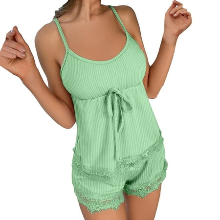 Weyolog Womens Pajama Sets  Satin Nightwear Lace Sexy Lingerie Up Set Sleepwear Pajamas Women  Summer Dresses for Women 2025  Spring Tops for Women Green 2XL