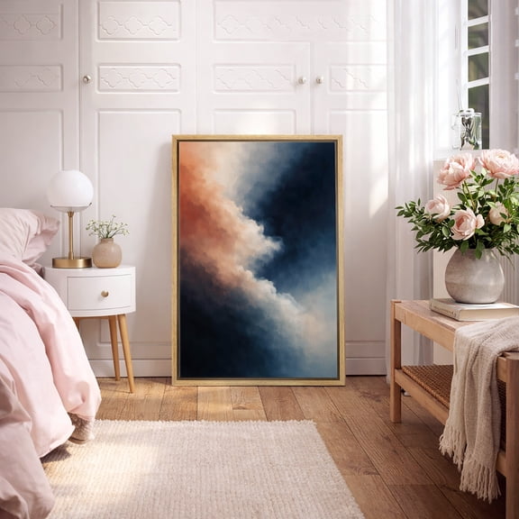 Framed Canvas Wall Art Abstract Cloud Sky Print for Living Room Decoration - 16"x24" NATURAL