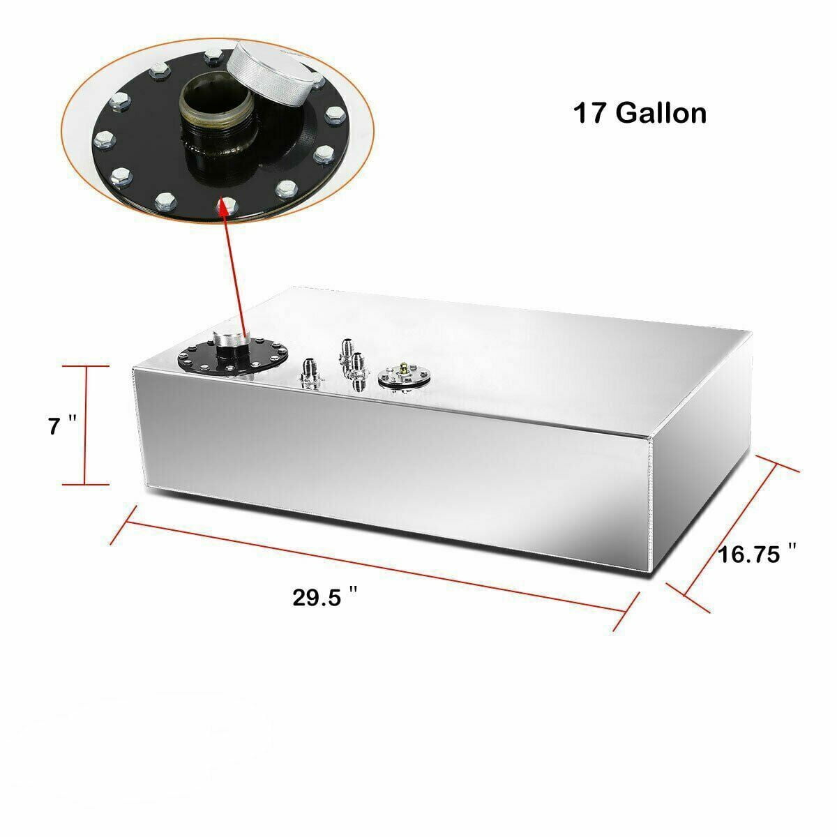 YIUIY 17 Gallon Polished Aluminum Race Fuel Cell Gas Tank With Cap + Level Sender