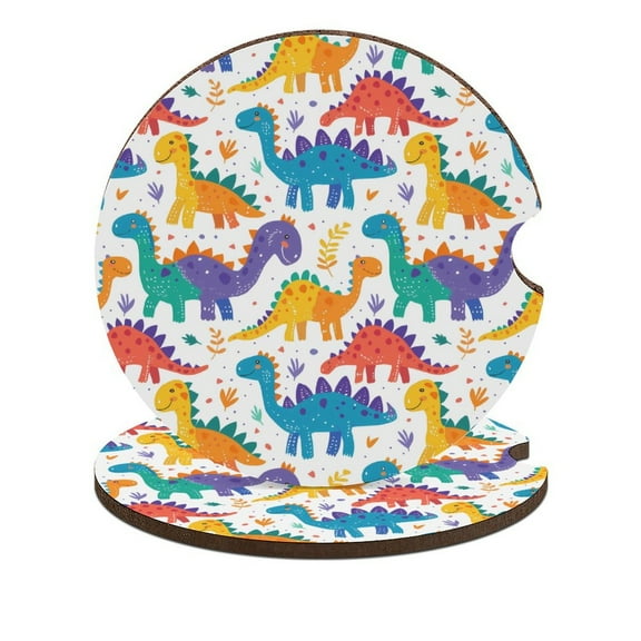Colorful Dinosaur Car Coasters for Drinks with A Finger Notch for Easy Removal Cup Holder Coaster Cup Mat Car Interior Accessories 2PCS