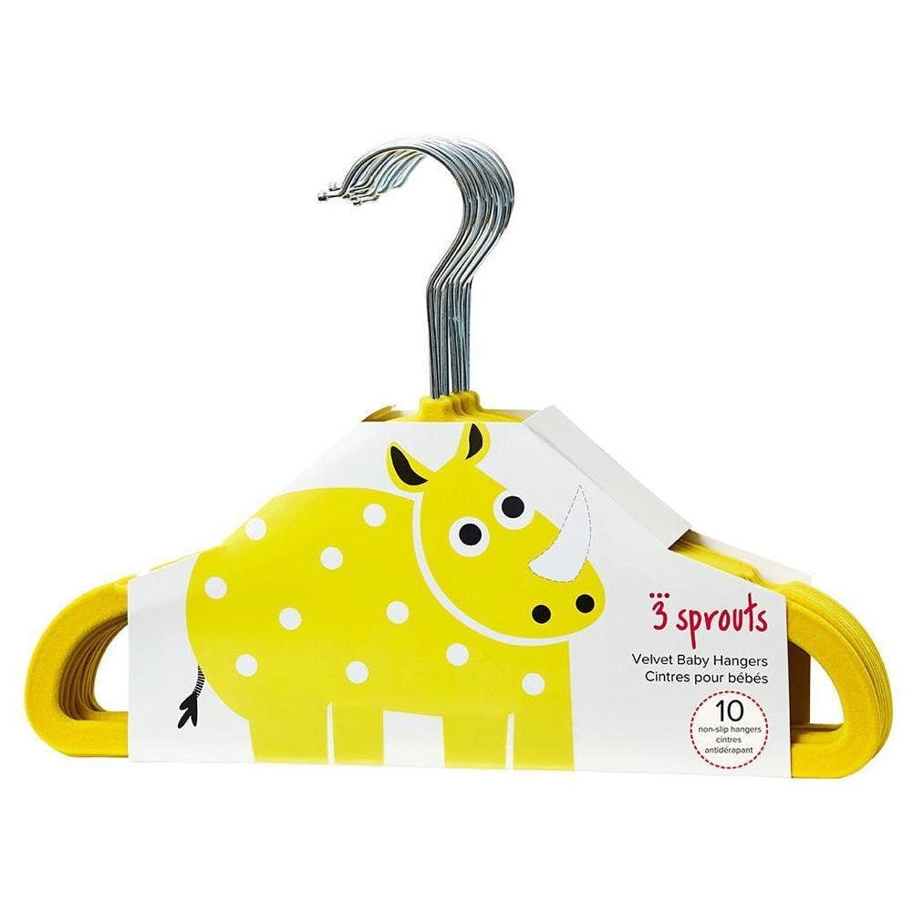 3 Sprouts Velvet NonSlip 10Piece Clothes Hangers Set Yellow Rhino
