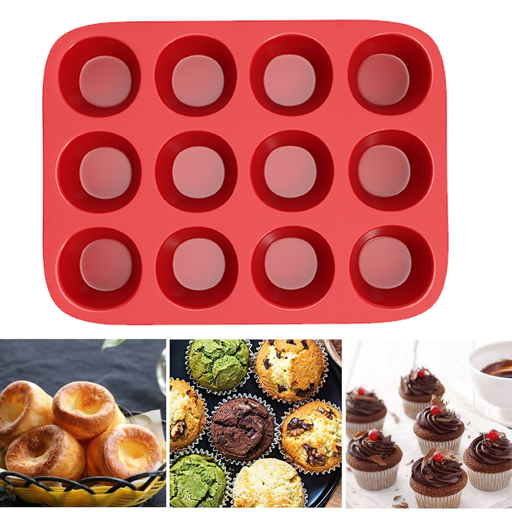 Bakeware Cupcake and Muffin Pan 12Holes Nonstick & Quick Release Food Grade Silicone Muffin Pan