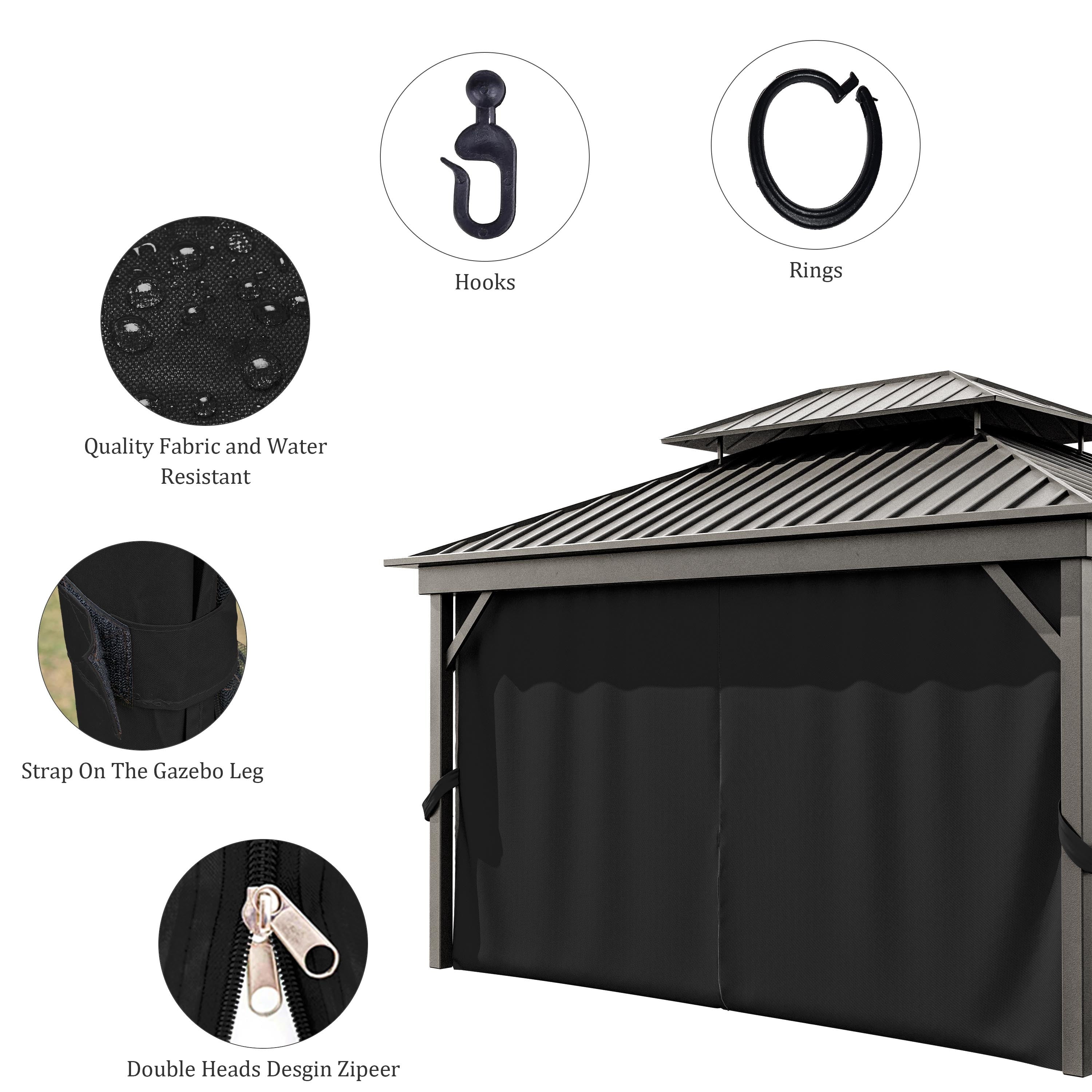 Pakunoda 4 Panel 12' X 6.5' Outdoor Curtains for 12' X 12' Gazebo, Waterproof Outdoor Privacy Curtain Panel set of 4, Black(Curtain Only)