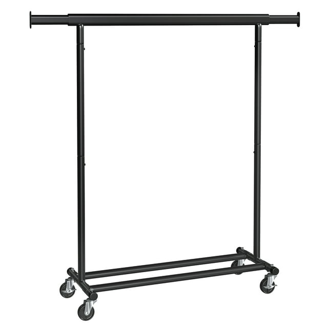 SONGMICS Clothes Rack with Wheels, Heavy-Duty Clothing Rack for Hanging Clothes, Portable Garment Rack, with Extendable Hanging Rail, 220 lb Load Capacity, Black