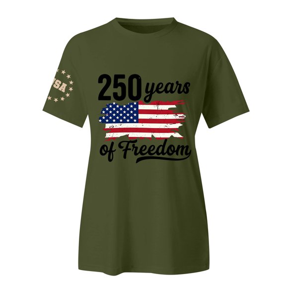 MEICHEN Womens 250th Anniversary Freedom Tops Usa Flag Printed Short Sleeve Blouses Summer Cotton Relaxed Fit Graphic Tees 4th of July Tshirts