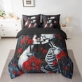 thumbnail image 2 of Erosebridal Skull Comforter Set with Sheets Kissing Lovers Skeleton 7 Piece Bedding Set Full Size Sugar Skull Bed in a Bag Soft Red Rose Floral Bedding Comforters, 2 of 5