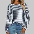 thumbnail image 4 of Womens Long Sleeve Shirts Striped Color Block Tops Fall Fashion Clothing Crewneck Tee Blouses Navy Blue L, 4 of 8