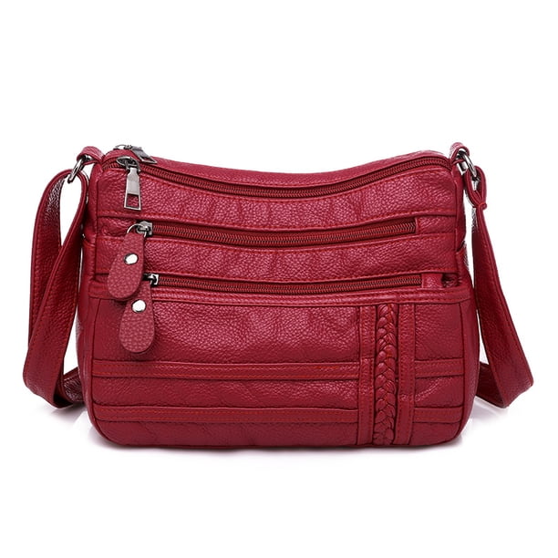 Bandolera de piel suave de gran capacidad para mujer, color rojo