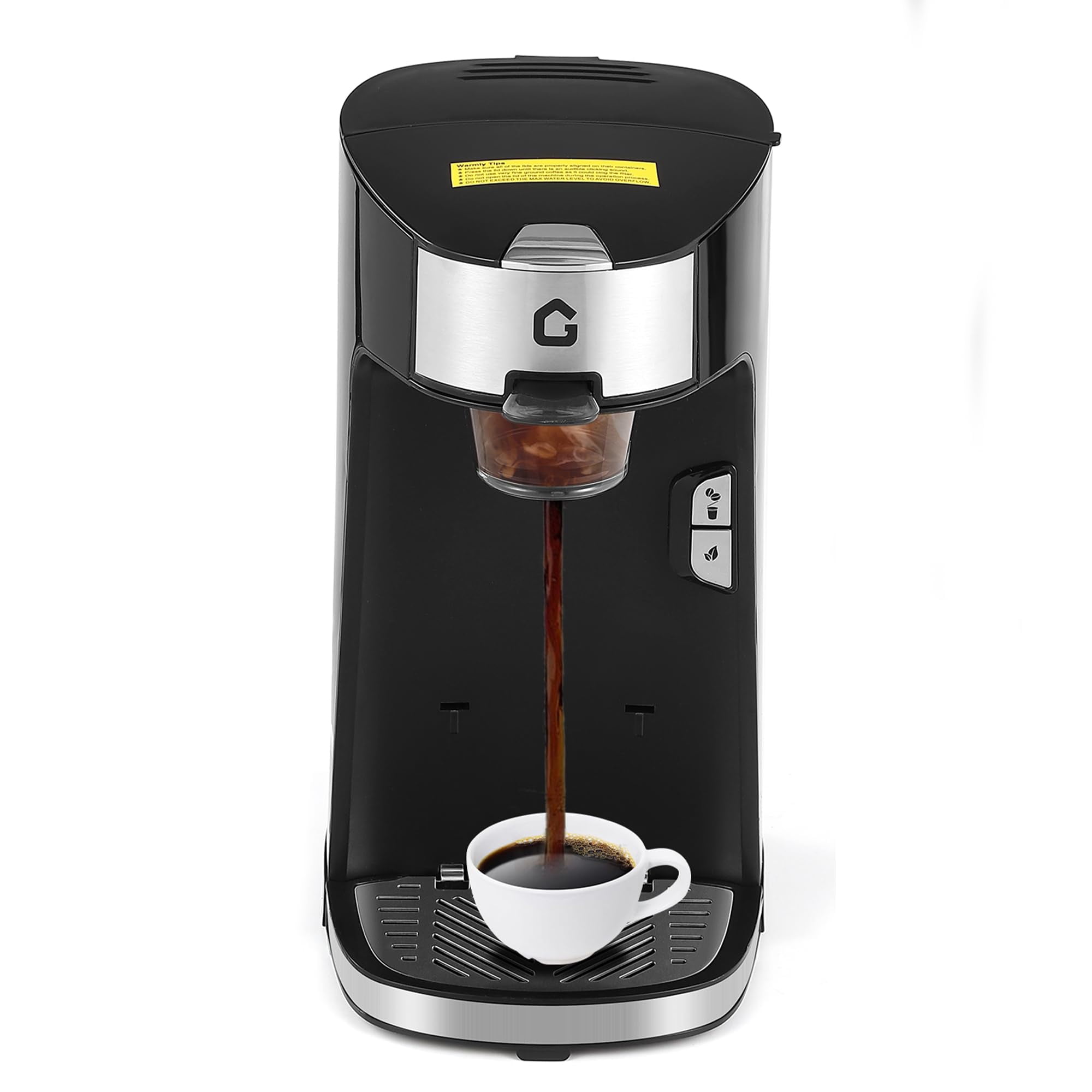 Garvee Single Serve Coffee Maker, One Button Small Coffee Machine with 18.6 Oz Water Tank & 8 to 12 Oz Brew Sizes for K-Cup Pods, Ground Coffee, Black
