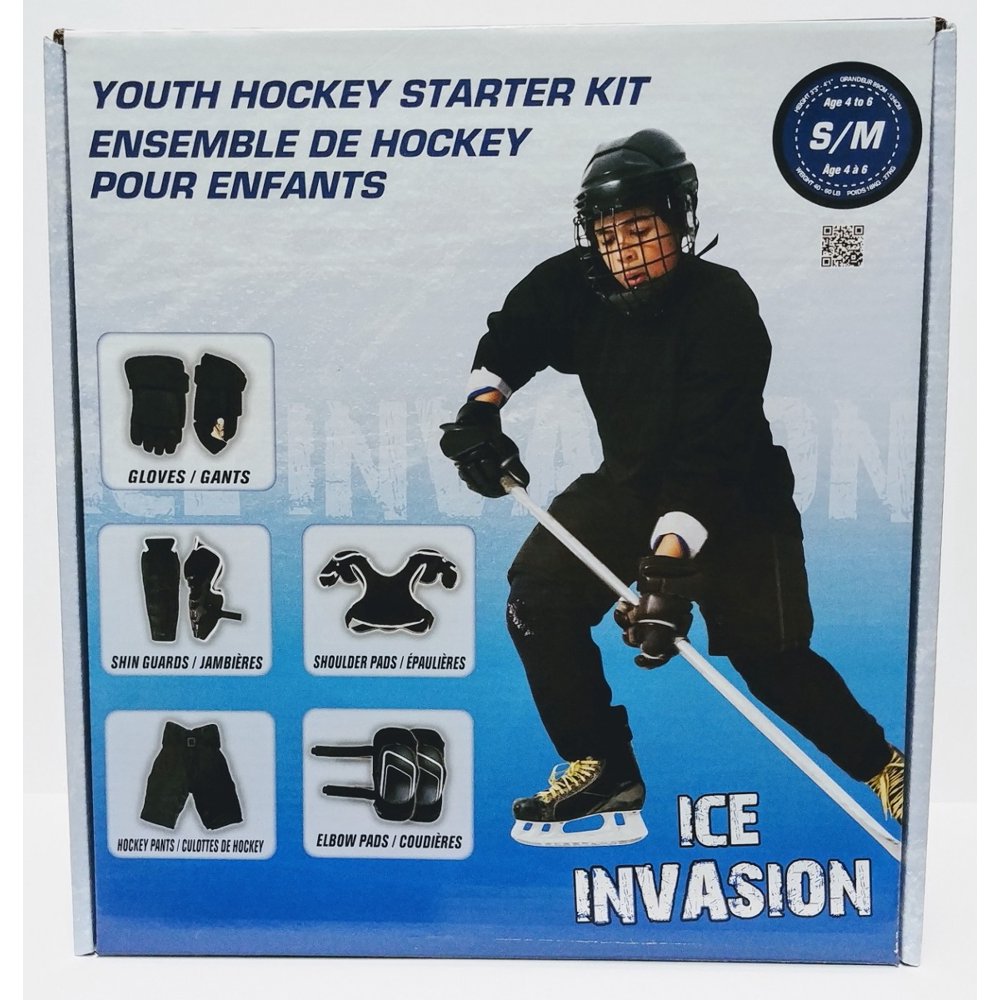 Winnwell Ice Invasion 8Piece YOUTH Ice Hockey Starter Kit, Pads Gloves