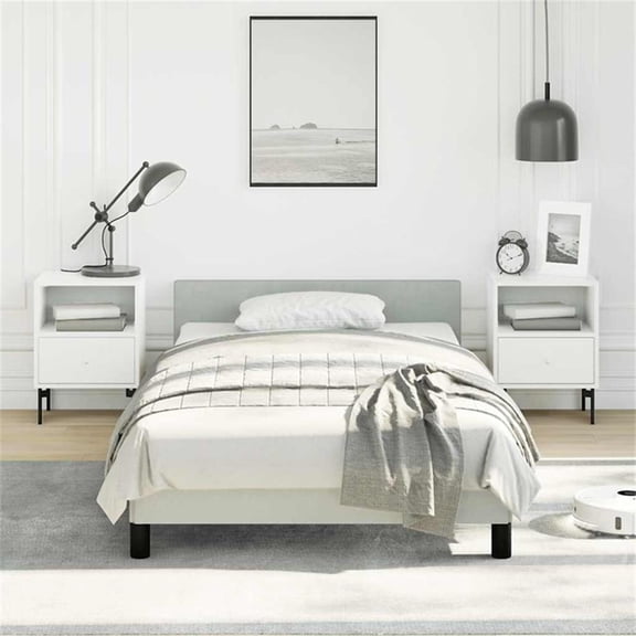 Bowery Hill Twin XL Engineered Wood Bed Frame with Headboard in Light Grey