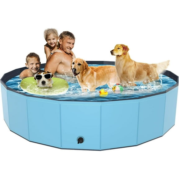 Foldable Dog Pool, Portable PVC Pet Swimming Pool, Collapsible Plastic Bath for for Large Medium Small Dogs & Kids (XXXL-79"x 16" Blue)