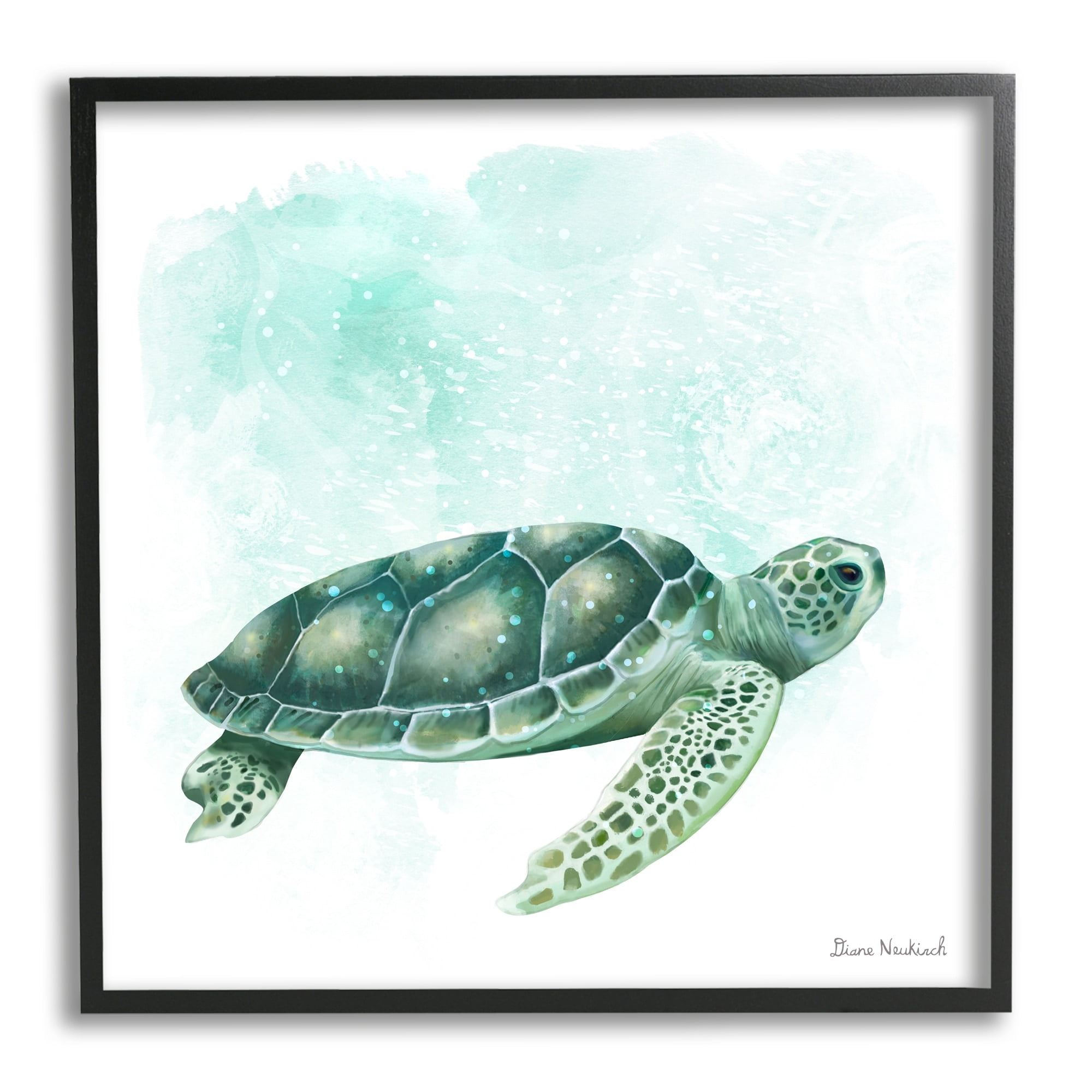 Stupell Industries Speckled Green Sea Turtle Marine Life Painting Graphic Art Black Framed Art Print Wall Art, Design by Diane Neukirch