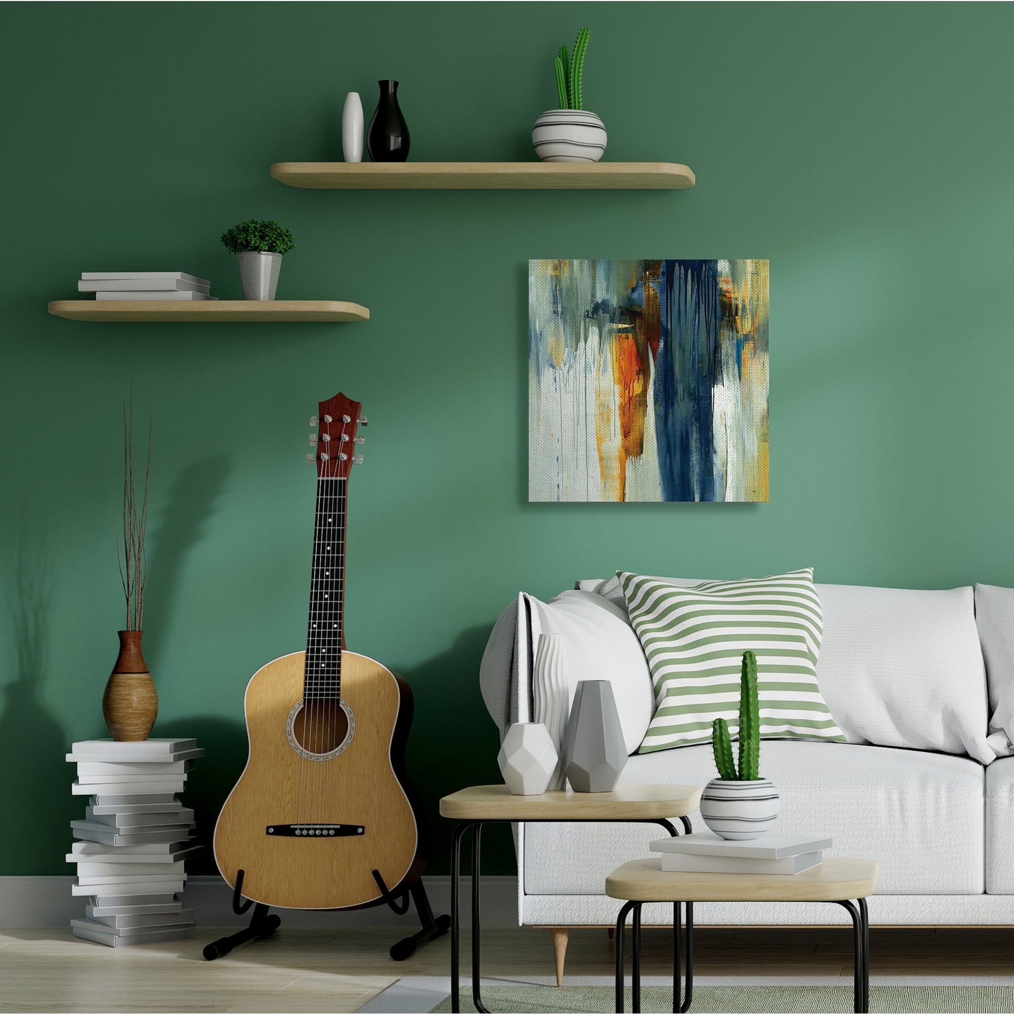 Stupell Industries Cascading Blue Green Orange Paint Abstraction,24 x 24,Designed by Lisa Ridgers
