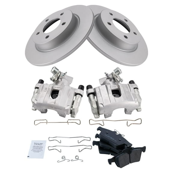 TRQ Rear Brake Pad & Rotor Kit Brake Caliper Brake Pads Brake Rotor Ceramic Solid Premium G-Coated Fits Select 2009-2013 Mazda 3